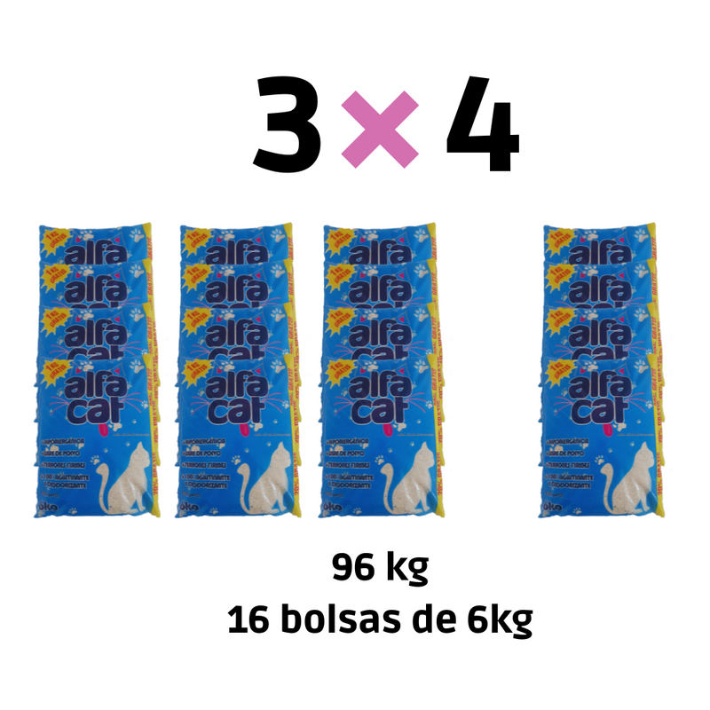 3 Paquetes de 24kg de Alfacat Arena Sanitaria + 1 paquete de 24kg de regalo