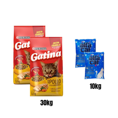 Paquete 2 Gatinas alimento para gato 15kg + 10kg de Arena Sanitaria Alfacat